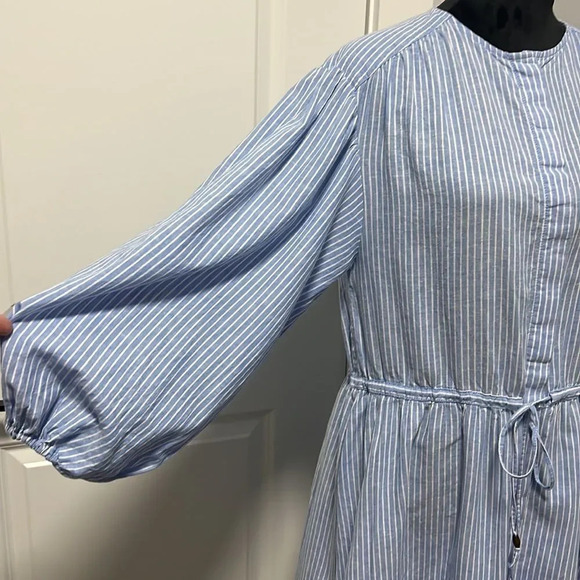 H&M Blue white striped linen blend long sleeve dress size S - Picture 3 of 8